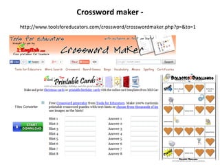 Crossword maker -
http://www.toolsforeducators.com/crossword/crosswordmaker.php?p=&to=1
 