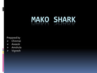 MAKO SHARK
Prepared by
 Chinmai
 Aneesh
 Amshula
 Vignesh
 