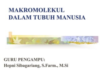 MAKROMOLEKUL
DALAM TUBUH MANUSIA
GURU PENGAMPU:
Hepni Sibagariang, S.Farm., M.Si
 