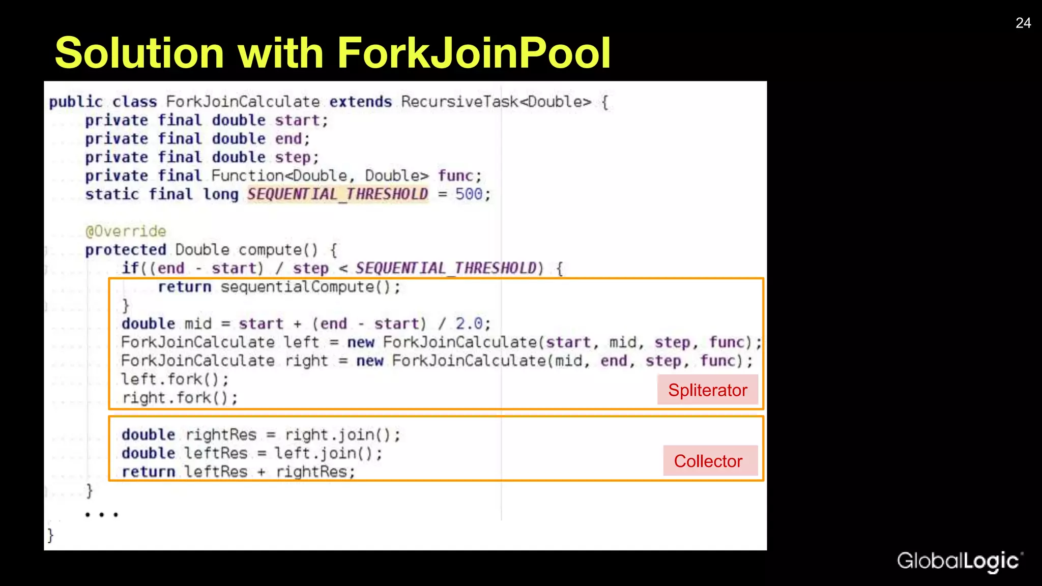 Solution with ForkJoinPool 24 Spliterator Collector 