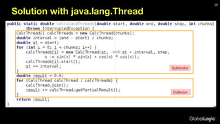 Solution with java.lang.Thread
20
Spliterator
Collector
 