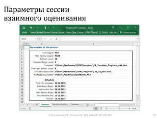 Параметры сессии
взаимного оценивания
© Максименкова О.В., Незнанов А.А., ДПИ и ДАдиИИ ФКН НИУ ВШЭ 27
 