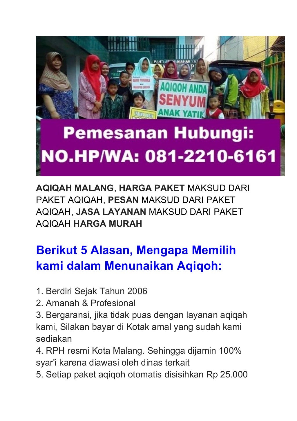 NO.HP/WA 08122106161 MAKSUD DARI PAKET AQIQAH