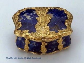 Snuffbox with double lid. Lapis lazuli, gold
 