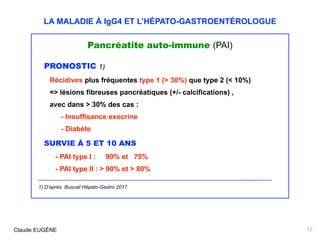 LA MALADIE À IgG4 ET L’HÉPATO-GASTROENTÉROLOGUE
Pancréatite auto-immune (PAI)
PRONOSTIC 1)
Récidives plus fréquentes type ...