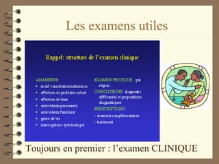 Les examens utiles Toujours en premier : l’examen CLINIQUE 
