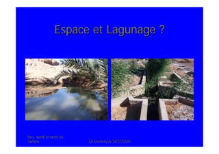 Eau, santEau, santéé et oasis duet oasis du
SaharaSahara .Dr Dominique SASSOON..Dr Dominique SASSOON.
Espace et Lagunage ?Espace et Lagunage ?
 