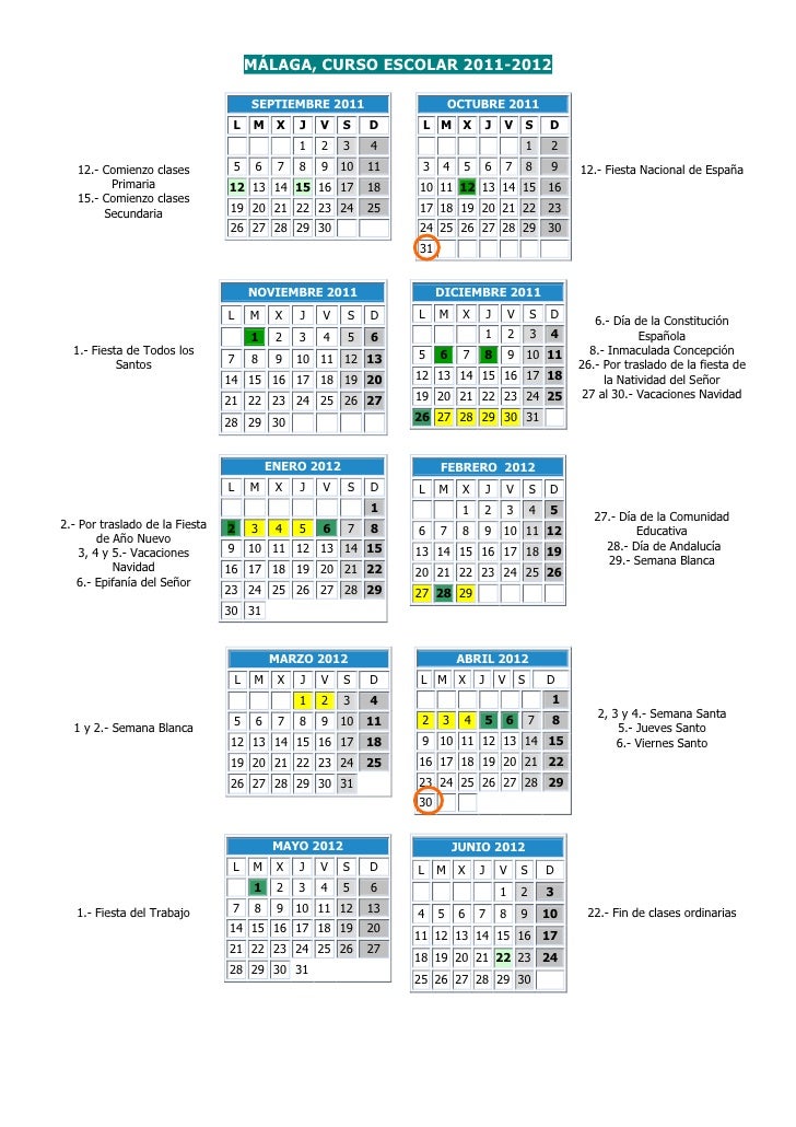 Malaga Calendario Escolar 2011 2012 calendario escolar 2007 malaga