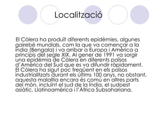 Localització <ul><li>El Còlera ha produït diferents epidèmies, algunes gairebé mundials, com la que va començar a la índia...