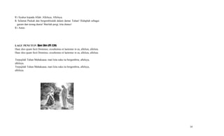 U: Syukur kepada Allah. Alleluya, Alleluya.
I: Selamat Paskah dan bergembiralah dalam damai Tuhan! Hiduplah sebagai
garam dan terang dunia! Marilah pergi, kita diutus!
U: Amin.
LAGU PENUTUP: Haec Dies (PS 520)
Haec dies quam fecit Dominus; exsultemus et laetemur in ea, alleluia, alleluia.
Haec dies quam fecit Dominus; exsultemus et laetemur in ea, alleluia, alleluia.
Terpujilah Tuhan Mahakuasa; mari kita suka ria bergembira, alleluya,
alleluya.
Terpujilah Tuhan Mahakuasa; mari kita suka ria bergembira, alleluya,
alleluya.
14
 