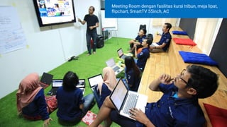 Meeting Room dengan fasilitas kursi tribun, meja lipat,
flipchart, SmartTV 55inch, AC
 