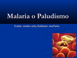 Malaria o Paludismo
  Latin: malus aria, Italiano: mal’aria.
 