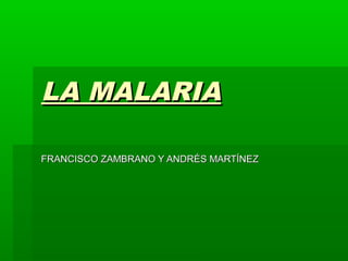 LA MALARIALA MALARIA
FRANCISCO ZAMBRANO Y ANDRÉS MARTÍNEZFRANCISCO ZAMBRANO Y ANDRÉS MARTÍNEZ
 