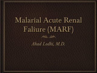 Malarial Acute Renal
 Faliure (MARF)
    Ahad Lodhi, M.D.
 