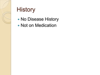 History
No Disease History
 Not on Medication


 