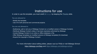 Instructions for use
In order to use this template, you must credit Slidesgo by keeping the Thanks slide.
You are allowed to:
- Modify this template.
- Use it for both personal and commercial projects.
You are not allowed to:
- Sublicense, sell or rent any of Slidesgo Content (or a modified version of Slidesgo Content).
- Distribute Slidesgo Content unless it has been expressly authorized by Slidesgo.
- Include Slidesgo Content in an online or offline database or file.
- Offer Slidesgo templates (or modified versions of Slidesgo templates) for download.
- Acquire the copyright of Slidesgo Content.
For more information about editing slides, please read our FAQs or visit Slidesgo School:
https://slidesgo.com/faqs and https://slidesgo.com/slidesgo-school
 