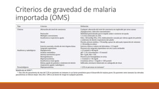 Criterios de gravedad de malaria
importada (OMS)
 