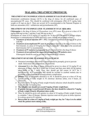 Malaria treatment protocol | DOCX