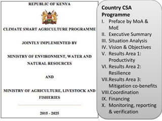 Country CSA
Programme
I. Preface by MoA &
MoE
II. Executive Summary
III. Situation Analysis
IV. Vision & Objectives
V. Res...