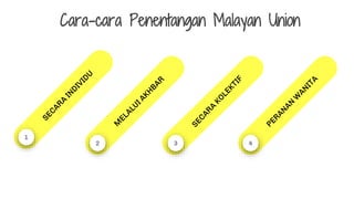 1
2 3 4
Cara-cara Penentangan Malayan Union
 