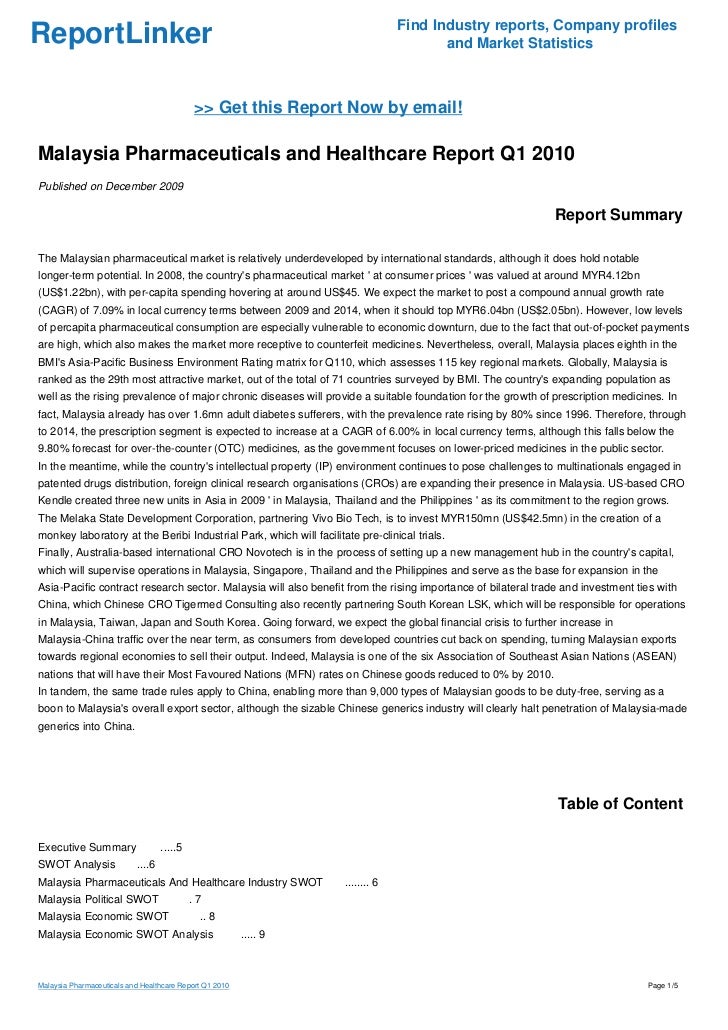 Malaysia Pharmaceuticals and Healthcare Report Q1 2010