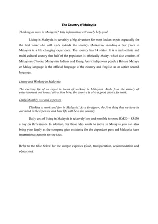 Malaysia expenses Malaysia cost of living | PDF