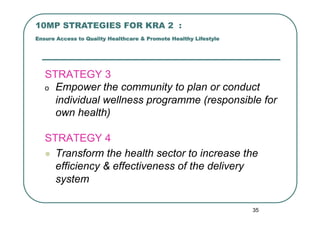 HEALTH SECTOR KRAs
1.    Health Sector Transformation Towards A
      More Efficient & Effective Health System in
      En...