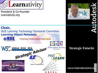 [email_address] Strategic Futurist President & Co-Founder Learnativity.org Chair, IEEE Learning Technology Standards Committee Learning Object Metadata 0 Strategic Advisor 