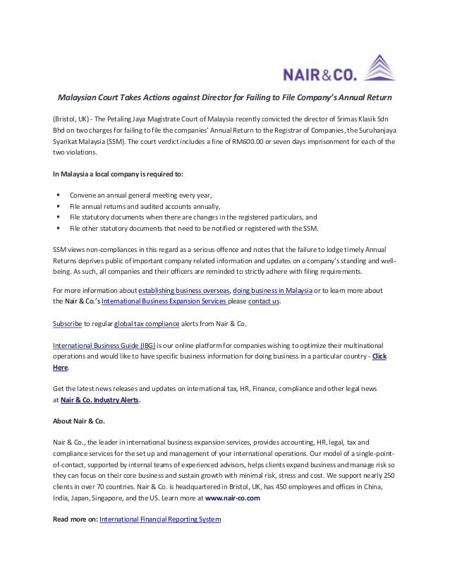 Malaysian Court Takes Actions Against Director For Failing To File Co Malaysian Court Takes Actions Against Director For Failing To File Co