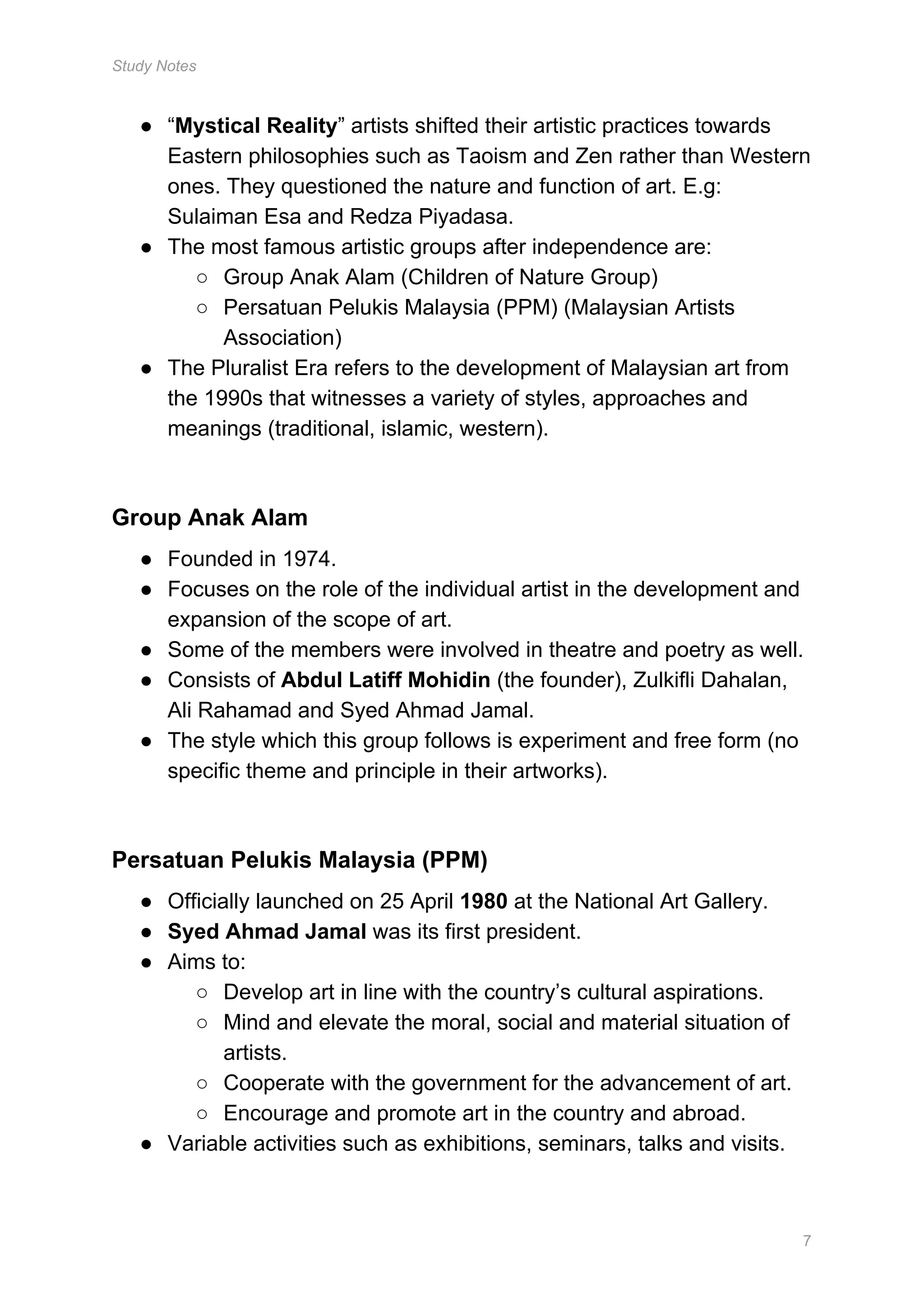 Malaysian Modern Art History - Study Notes | PDF