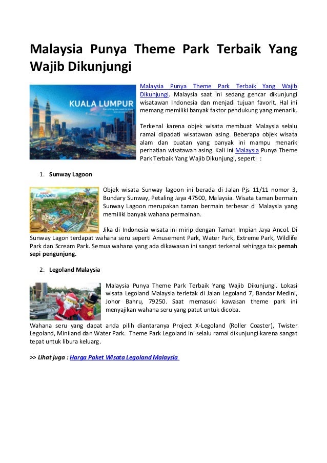 Malaysia Punya Theme Park Terbaik Yang Wajib Dikunjungi