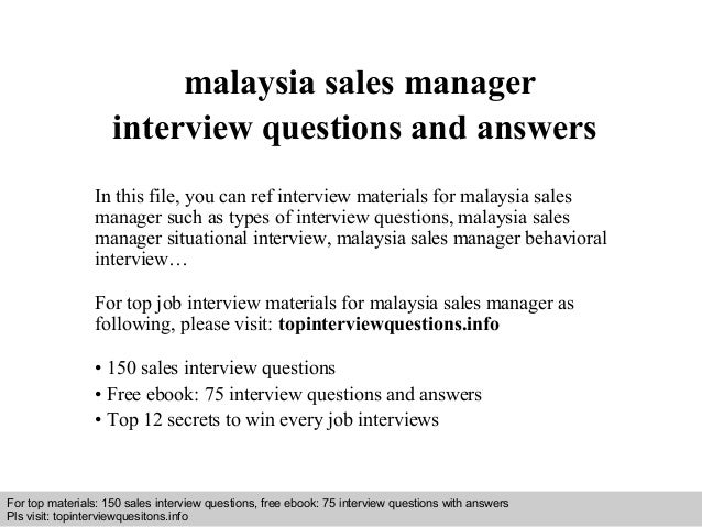 Malaysia Sales Manager Interview Questions And Answers