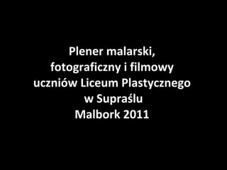 Plener malarski,  fotograficzny i filmowy  uczniów Liceum Plastycznego  w Supraślu Malbork 2011  
