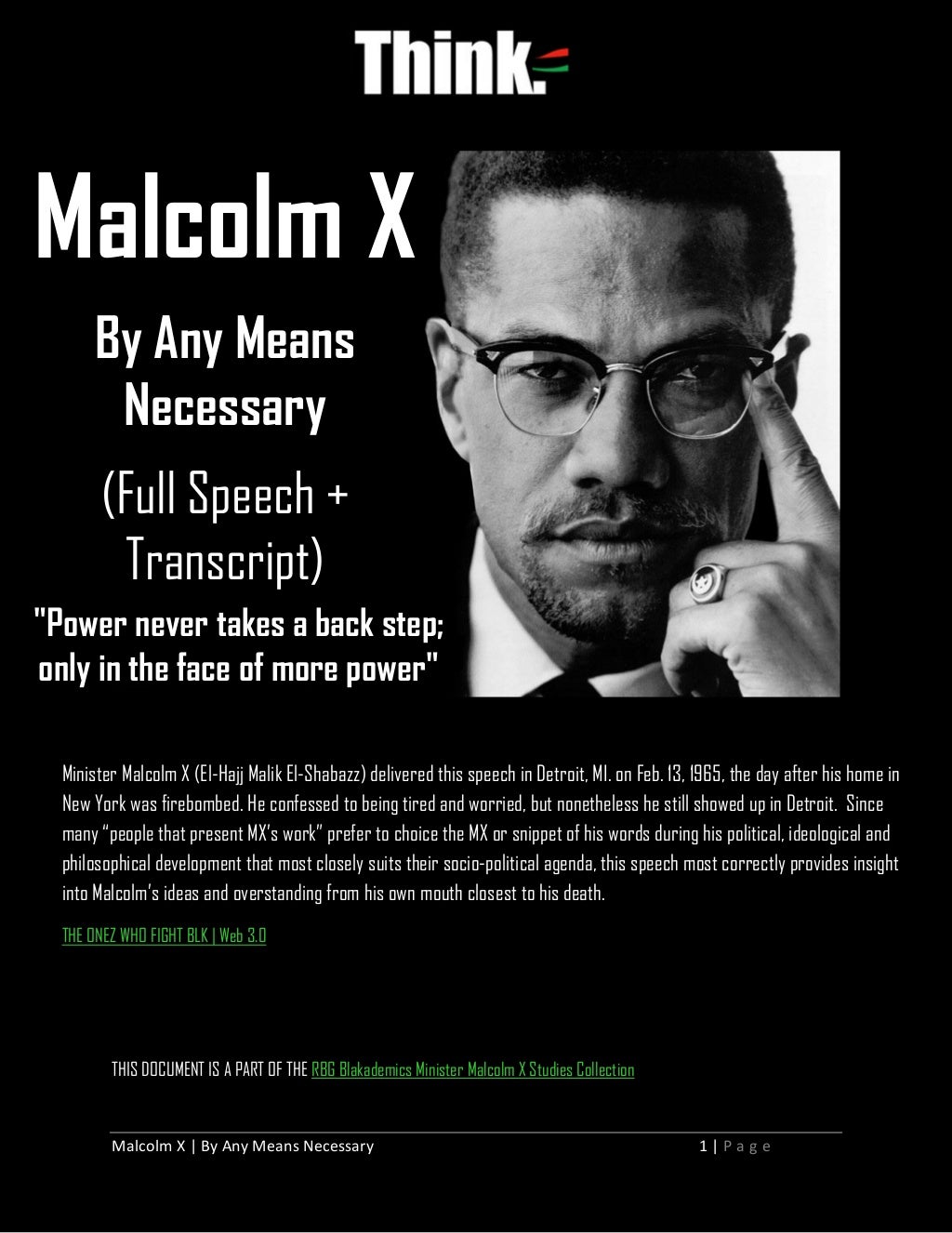 Malcolm X By Any Means Necessary, Full Speech and Interactive PDF D…