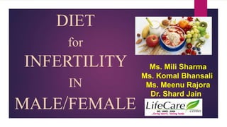 DIET
for
INFERTILITY
IN
MALE/FEMALE
Ms. Mili Sharma
Ms. Komal Bhansali
Ms. Meenu Rajora
Dr. Shard Jain
 