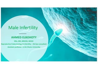 Male Infertility
AHMED ELBOHOTY
MSc, MD, MRCOG, MIGSC
Reproductive Endocrinology & Infertility – Ob Gyn consultant
Assistant professor in Ain Shams University
 