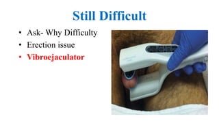 Still Difficult
• Ask- Why Difficulty
• Erection issue
• Vibroejaculator
 