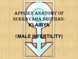 APPLIED ANATOMY OF SUKRAVAHA SROTHAS-KLAIBYA(MALE INFERTILITY) 