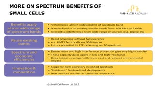 MORE ON SPECTRUM BENEFITS OF 
SMALL CELLS 
© Small Cell Forum Ltd 2012 
 
