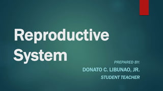 Reproductive
System PREPARED BY:
DONATO C. LIBUNAO, JR.
STUDENT TEACHER
 