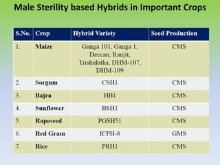 Male Sterility based Hybrids in Important Crops
 