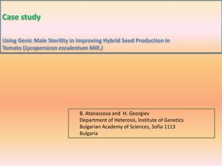 Case study
Using Genic Male Sterility in Improving Hybrid Seed Production in
Tomato (Lycopersicon esculentum Mill.)
B. Atanassova and H. Georgiev
Department of Heterosis, Institute of Genetics
Bulgarian Academy of Sciences, Sofia 1113
Bulgaria
 