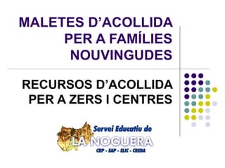 MALETES D’ACOLLIDA PER A FAMÍLIES NOUVINGUDES RECURSOS D’ACOLLIDA PER A ZERS I CENTRES 