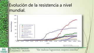Ing. Jesús Pilco Sarmiento
ECUAQUIMICA - MILAGRO
“Sin malezas lograremos mejores cosechas”
Evolución de la resistencia a nivel
mundial.
 