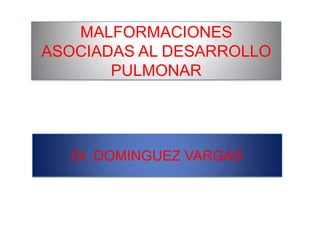 MALFORMACIONES
ASOCIADAS AL DESARROLLO
       PULMONAR




   Dr. DOMINGUEZ VARGAS
 