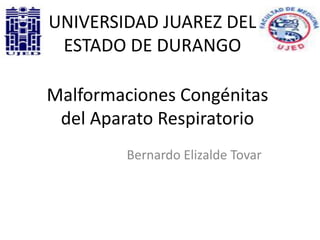 UNIVERSIDAD JUAREZ DEL
 ESTADO DE DURANGO

Malformaciones Congénitas
 del Aparato Respiratorio
         Bernardo Elizalde Tovar
 