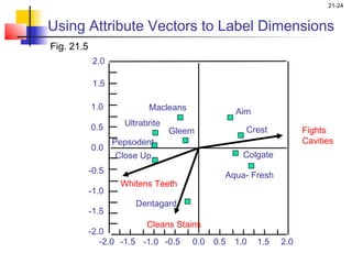 21-24


Using Attribute Vectors to Label Dimensions
Fig. 21.5
             2.0

             1.5

            1.0            Macleans             Aim
            0.5      Ultrabrite
                                  Gleem           Crest           Fights
                   Pepsodent                                      Cavities
            0.0
                   Close Up                       Colgate
            -0.5
                                            Aqua- Fresh
                    Whitens Teeth
            -1.0
                        Dentagard
            -1.5
                          Cleans Stains
            -2.0
               -2.0 -1.5 -1.0 -0.5 0.0    0.5   1.0   1.5   2.0
 