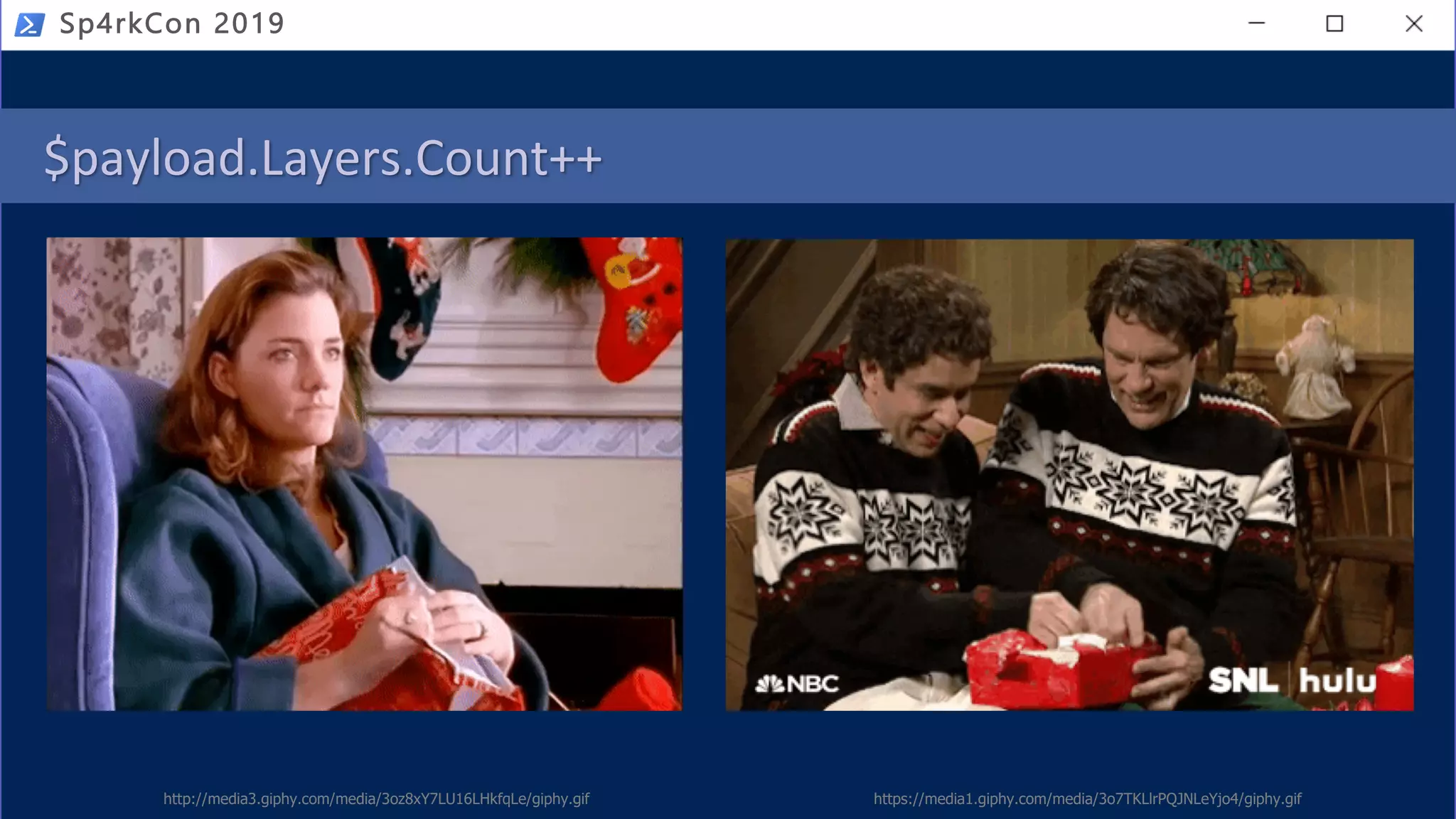 $payload.Layers.Count++
• PowerShell logging
• Module
• ScriptBlock
• Transcription
Sp4rkCon 2019
http://media3.giphy.com/media/3oz8xY7LU16LHkfqLe/giphy.gif https://media1.giphy.com/media/3o7TKLlrPQJNLeYjo4/giphy.gif
 