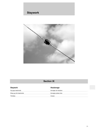 Staywork
71
Section IX
Staywork Haubanage
Guy-grip dead-ends Ancrages de haubans
Wrap guy link dead-ends Ancrages poteau bois
Thimbles Cosses
 