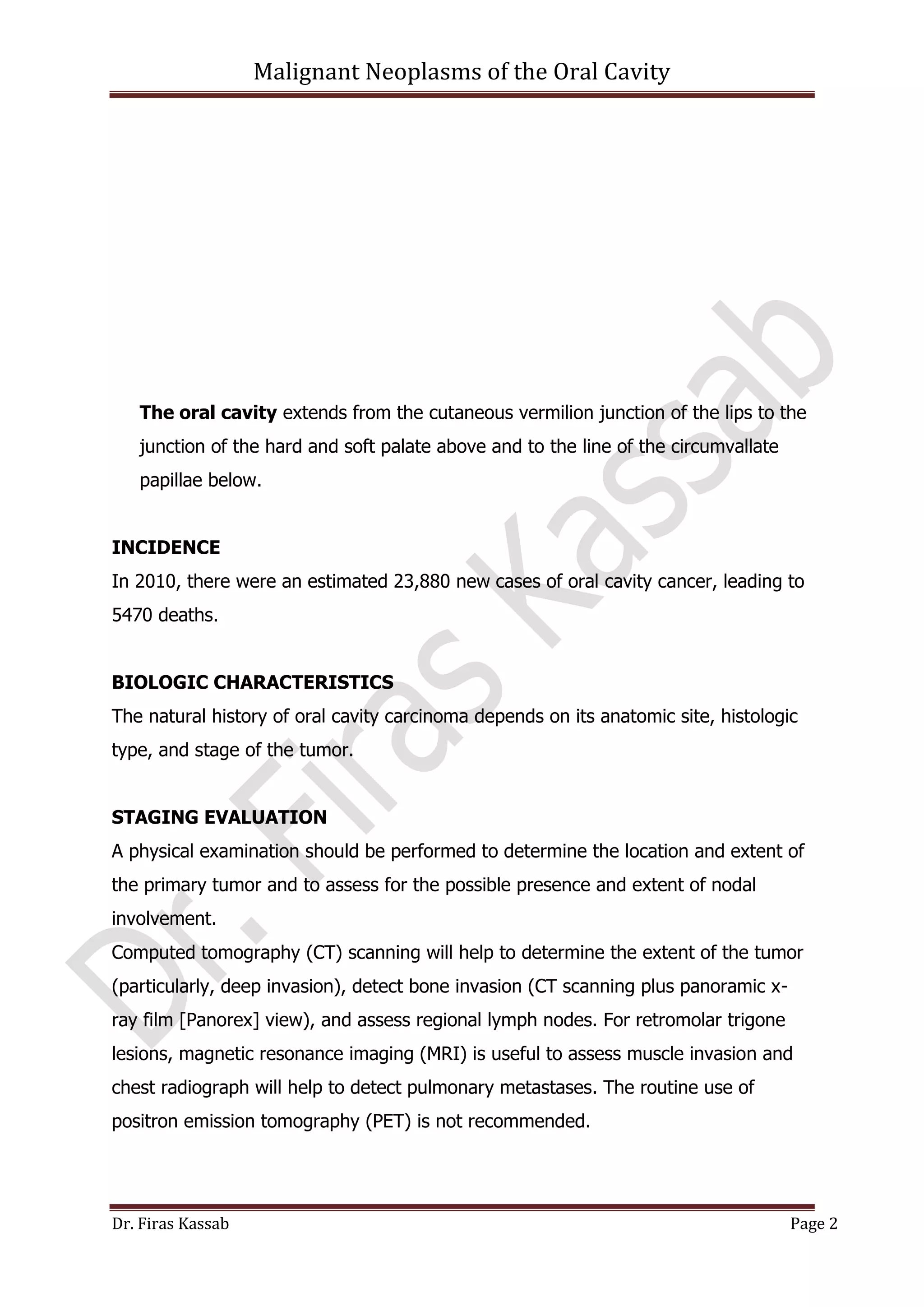 Malignant neoplasms of the oral cavity | PDF